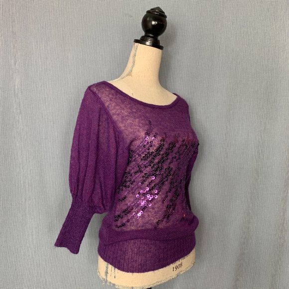 Purple BEBE Knit Top / Purple Sequin Blouse / Vintage Bebe / Early 2000's Top / - Picture 4 of 8